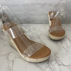 Torrid Espadrille Sandals Sz 10 WW Extra Wide Clear Strap Open Toe Wedge Neutral
